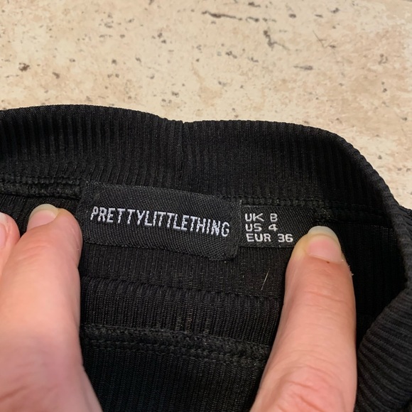 💜 PrettyLittleThing Black Ribbed Bodycon Mini Dress, Size US 4 - Picture 2 of 7